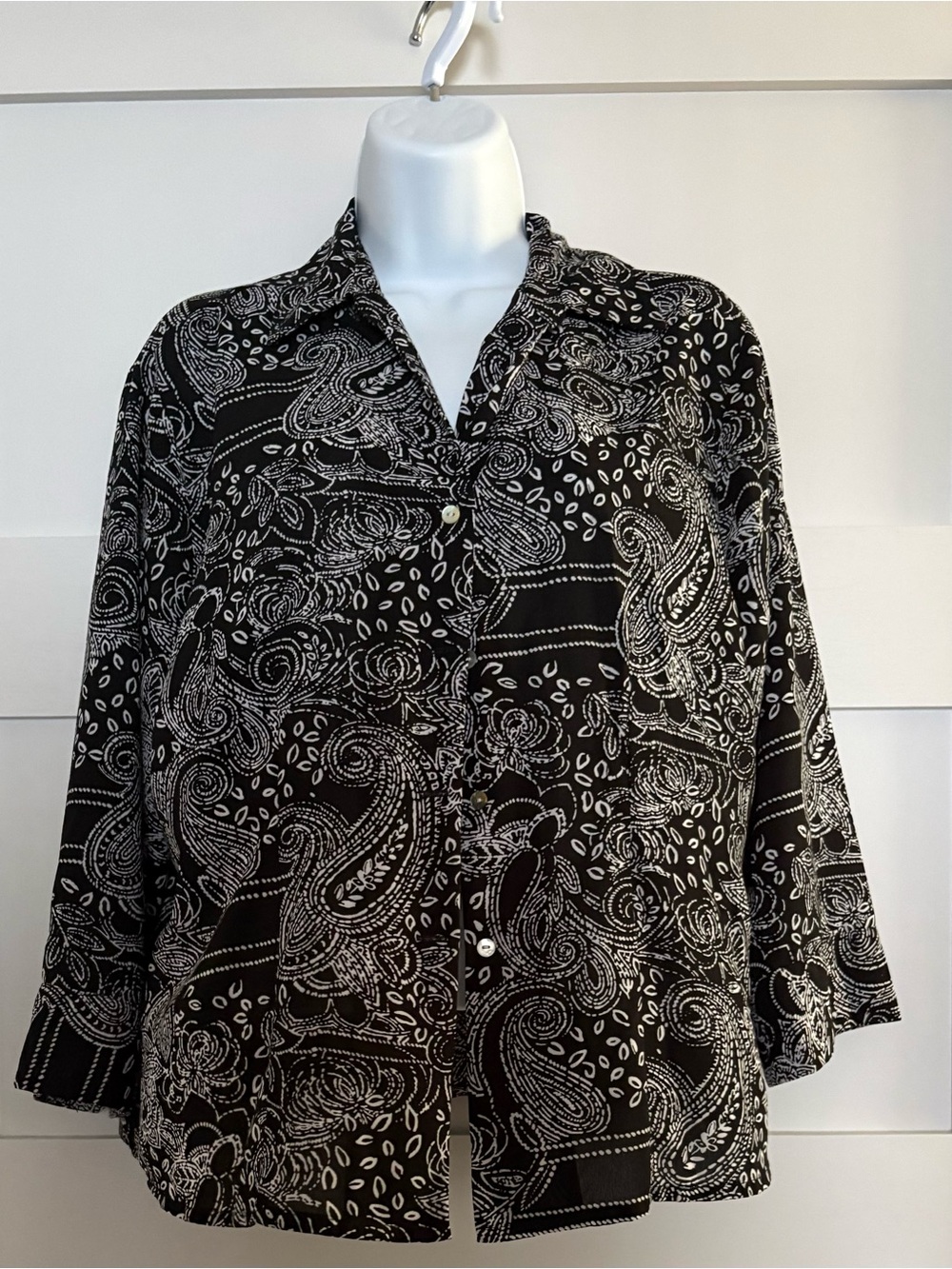 Jaipur Black and White Paisley Button-Down Blouse